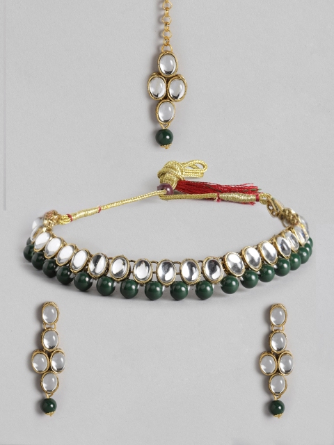 

MUCH MORE Green Gold-Plated Beaded & Stone-Studded Jewellery Set