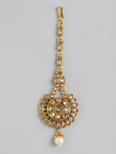 

MUCH MORE Gold-Plated Stone-Studded & Beaded Maang Tika