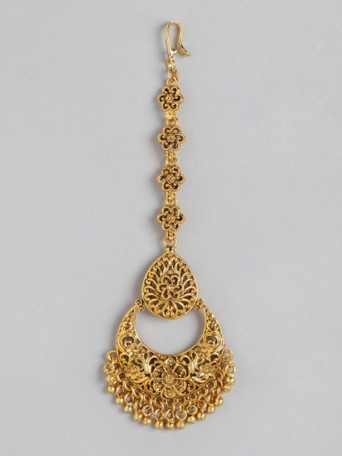 

MUCH MORE Gold-Plated Textured Crescent-Shaped Maang Tika
