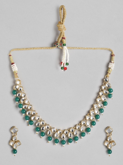 

MUCH MORE Green Gold-Plated Stone-Studded & Beaded Jewellery Set