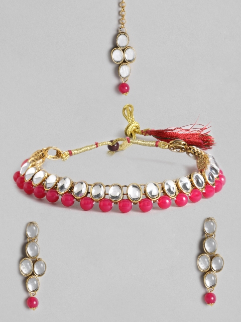 

MUCH MORE Pink Gold-Plated Beaded & Stone-Studded Jewellery Set