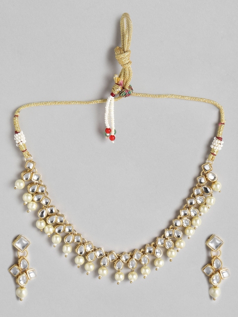 

MUCH MORE Off-White Gold-Plated Stone-Studded & Beaded Jewellery Set