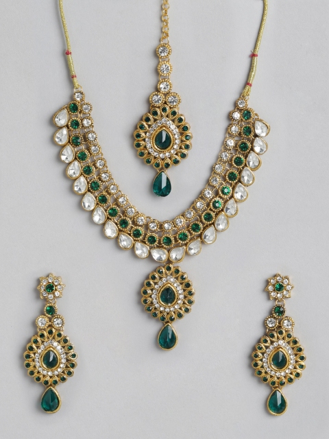 

MUCH MORE Green Gold-Plated Stone Studded Jewellery Set