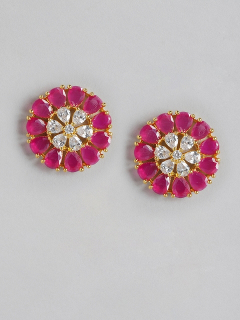 

MUCH MORE Pink Gold-Plated Cubic Zirconia-Studded Floral Shaped Studs