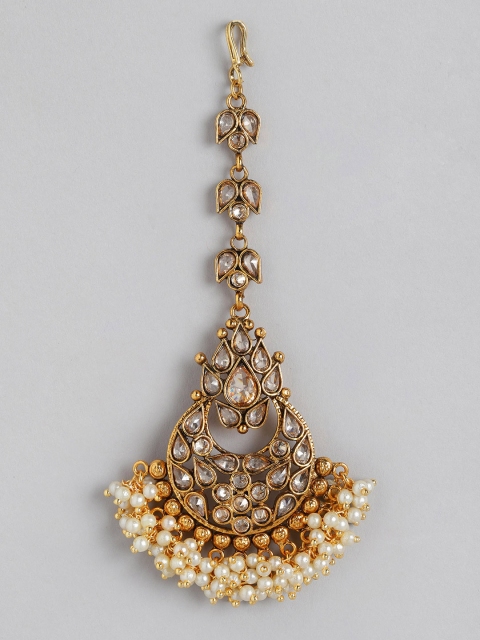 

MUCH MORE Gold-Plated Stone-Studded & Beaded Maang Tika