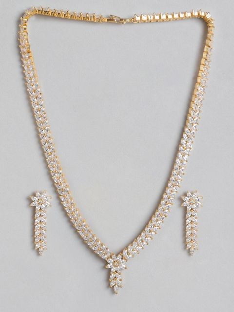 

MUCH MORE Gold-Plated CZ-Studded Floral & Leaves Pattern Jewellery Set