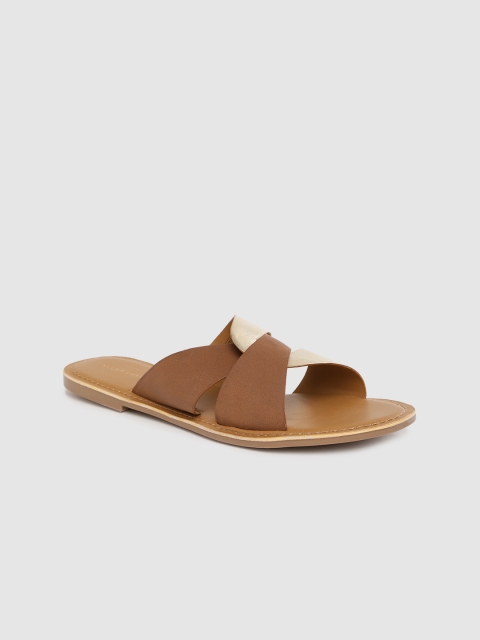 

Allen Solly Women Brown& Gold-Toned Colourblocked Open Toe Flats