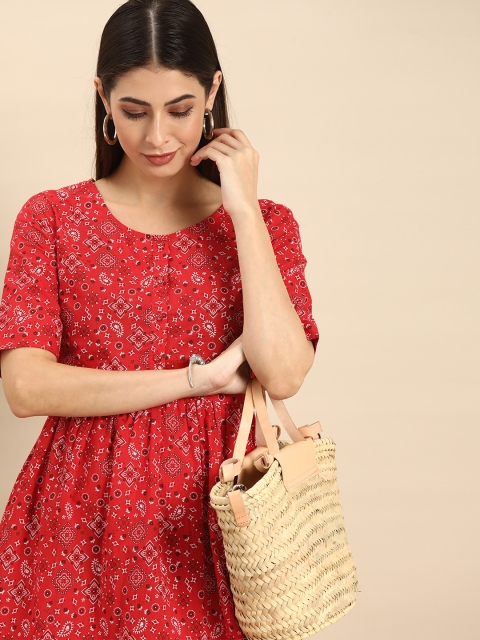 

Anouk Red Ethnic Motifs Printed Fit & Flare Dress