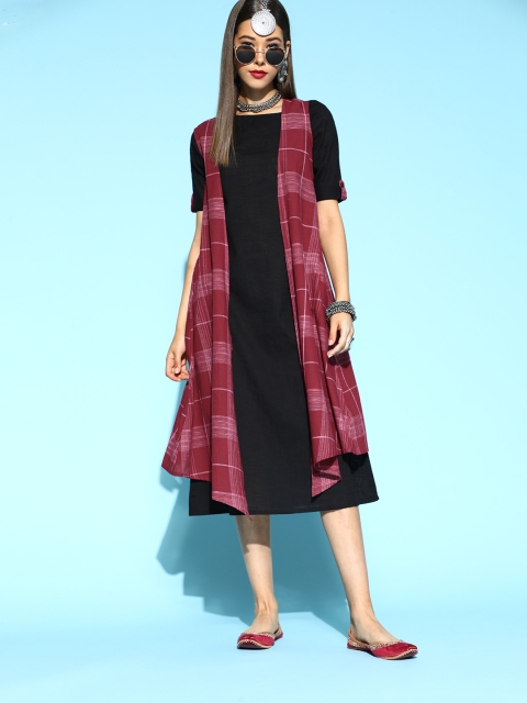 

Anouk Women Black Checked Fusion Dress