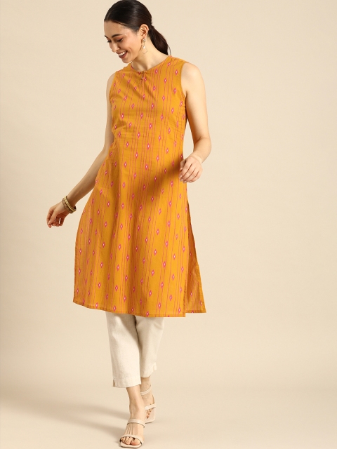 

Anouk Women Mustard Yellow & Pink Printed Kurta