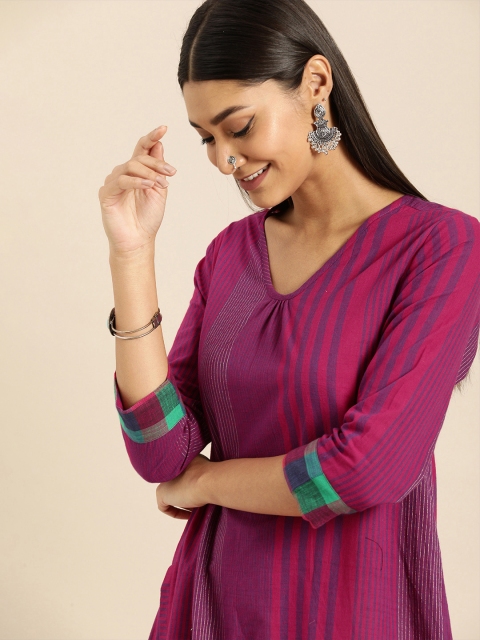 

Anouk Women Purple & Red Striped Kurta