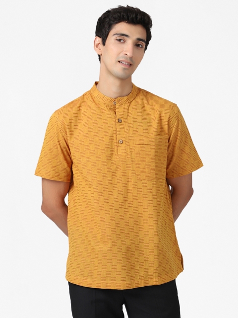 

Fabindia Men Mustard Yellow Pure Cotton Thread Work Dobby Kurta