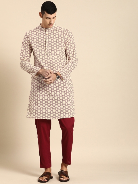 

Anouk Men Beige Printed Regular Pure Cotton Kurta with Trousers