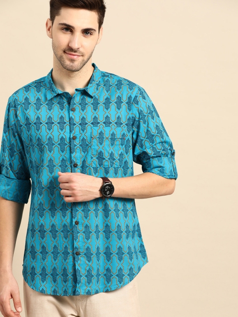 

Anouk Men Blue & Black Opaque Pure Cotton Printed Shirt