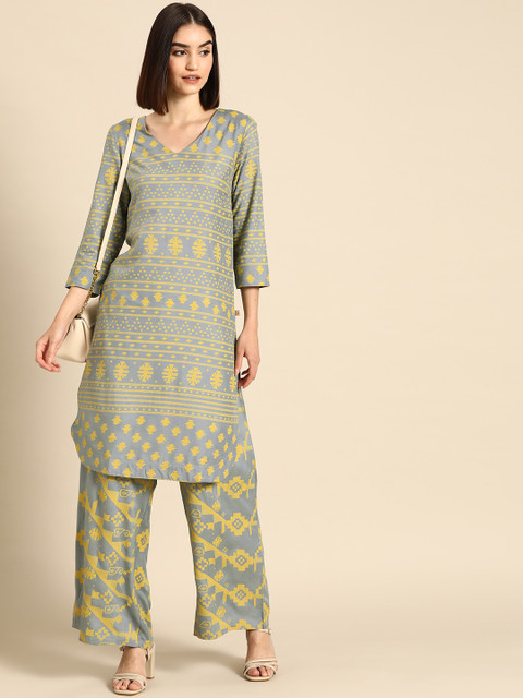 

Anouk Women Grey Ethnic Motifs Printed Kurta with Palazzos