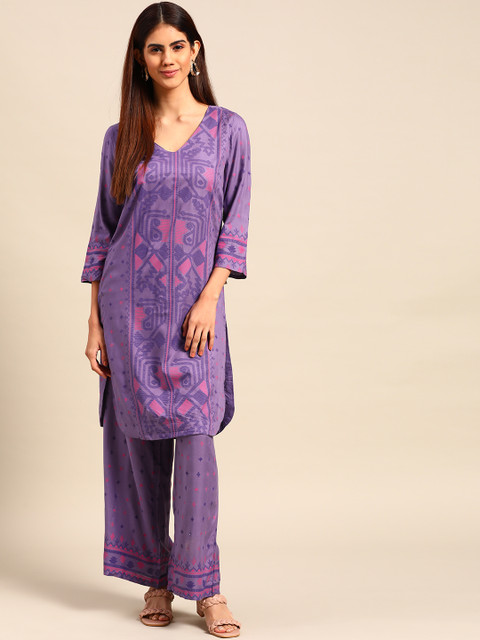

Anouk Women Purple Ethnic Motifs Printed Regular Kurta with Palazzos