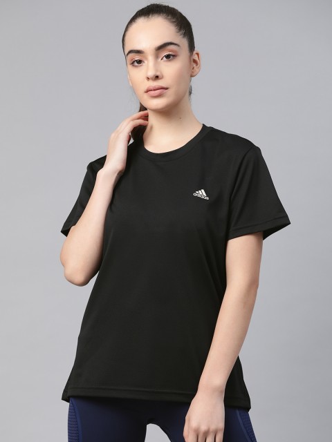 

ADIDAS Women Black Solid Training or Gym T-shirt