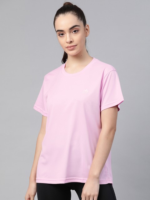 

ADIDAS Women Purple Solid Drop-Shoulder Sleeves Training or Gym T-shirt