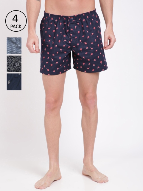 

IVOC Men Pack of 4 Printed Cotton Boxer, Black