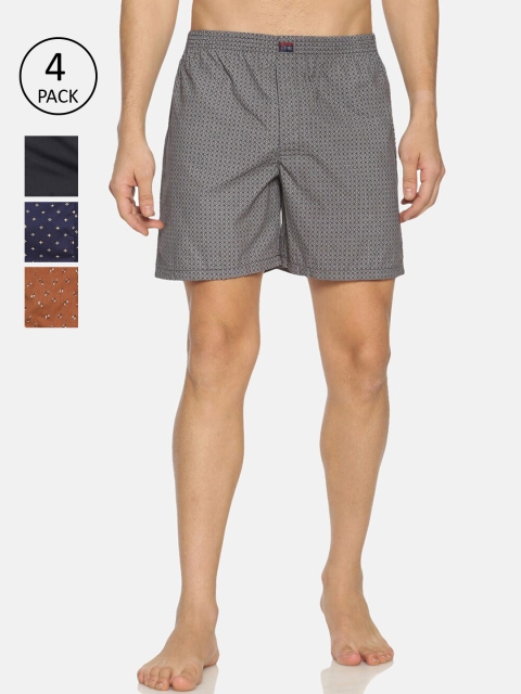 

IVOC Men Pack of 4 Printed Cotton Boxer, Navy blue
