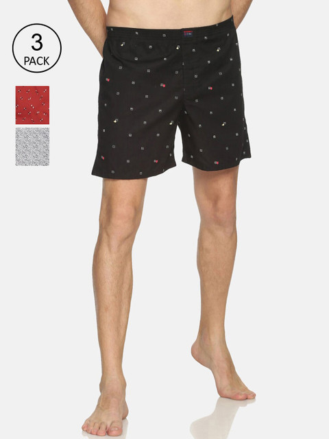 

IVOC Pack of 3 Printed Cotton Boxers, Red