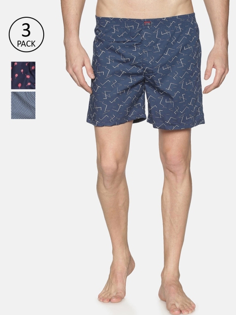 

IVOC Men Navy Blue Set of 3 Printed Boxer Shorts