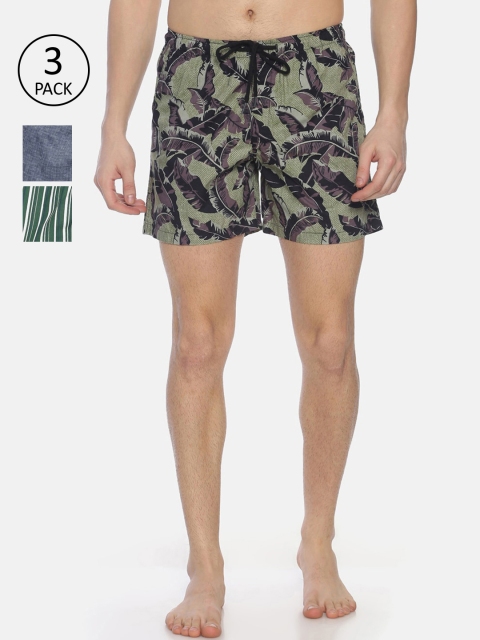

Bene Kleed Pack of 3 Printed Cotton Boxers, Green