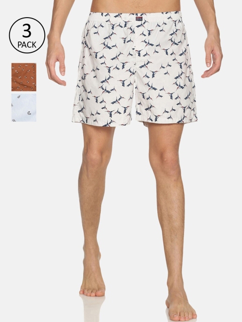 

IVOC Pack of 3 Printed Cotton Boxers, Blue