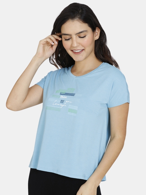 

Zivame Women Blue Printed Round Neck T-shirt