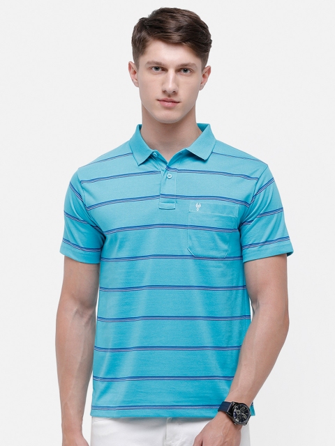 

Classic Polo Men Turquoise Blue Striped Polo Collar T-shirt