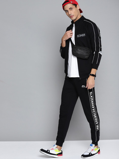

Slazenger Men Black Solid Tracksuit