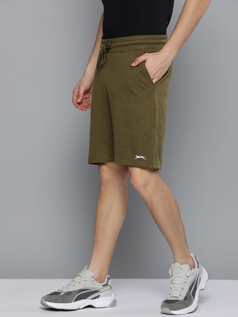 

Slazenger Men Olive Green Solid Mid-Rise Sports Shorts