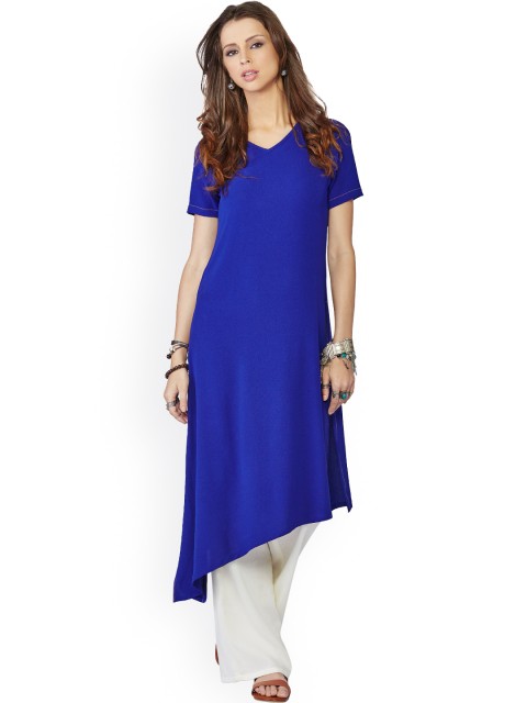 

Global Desi Blue Asymmetric A-Line Kurta