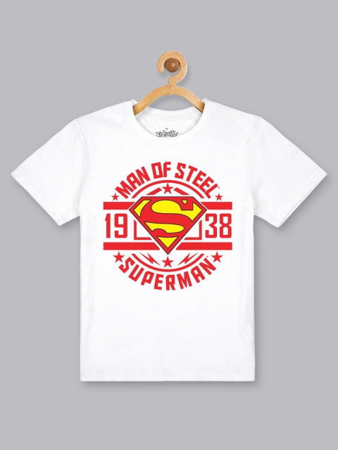 

Kids Ville Boys White Superman Printed Round Neck Pure Cotton T-shirt