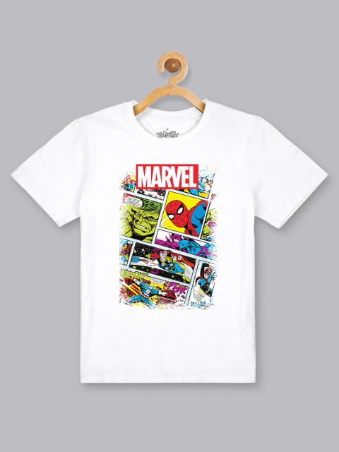 

Kids Ville Boys White Marvel Comics Printed Round Neck Pure Cotton T-shirt