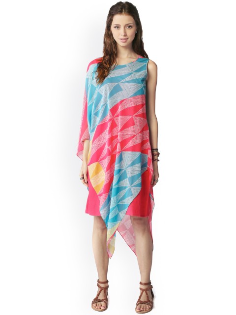 

Global Desi Blue & Pink Printed Layered Shift Dress
