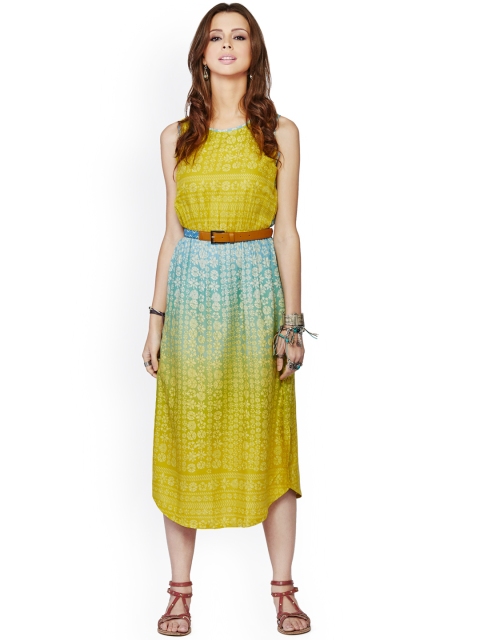 

Global Desi Yellow & Blue Floral Print Midi Dress