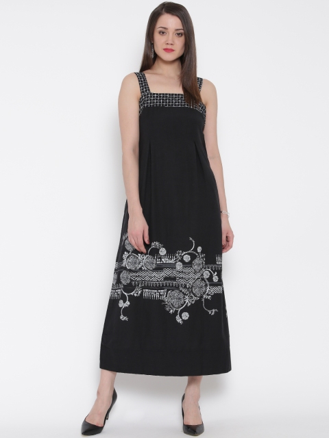 

Global Desi Women Black Printed Maxi Dress