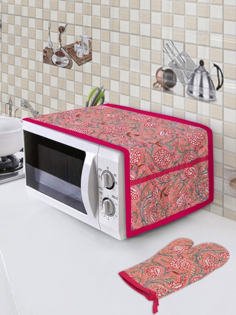 

Rajasthan Decor Peach-Coloured & Red Printed Quilted Microwave Oven Cover
