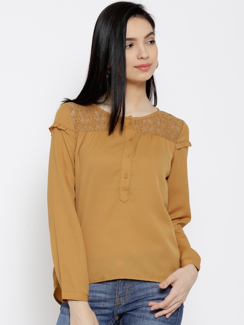 

Wills Lifestyle Mustard Yellow Polyester Lace Detail Top