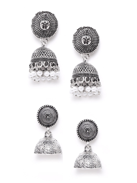 

Anouk Set of 2 Oxidised Silver-Plated Textured Dome Shaped Jhumkas