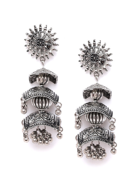 

Anouk Oxidised Silver-Plated Textured Layered Classic Drop Earrings