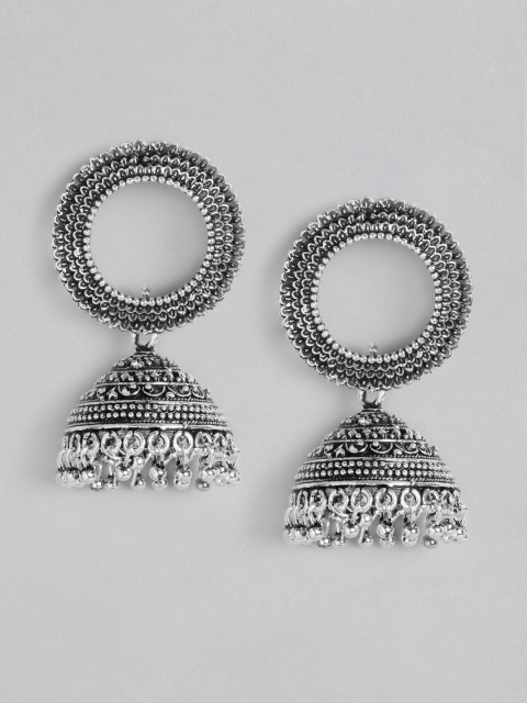 

Anouk Oxidised Silver-Plated Textured Circular & Dome Shaped Jhumkas
