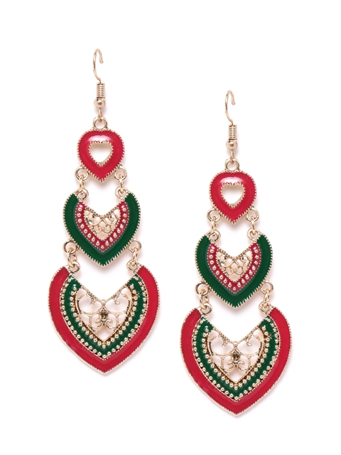 

Anouk Red & Green Gold-Plated Enamelled Heart Shaped Drop Earrings