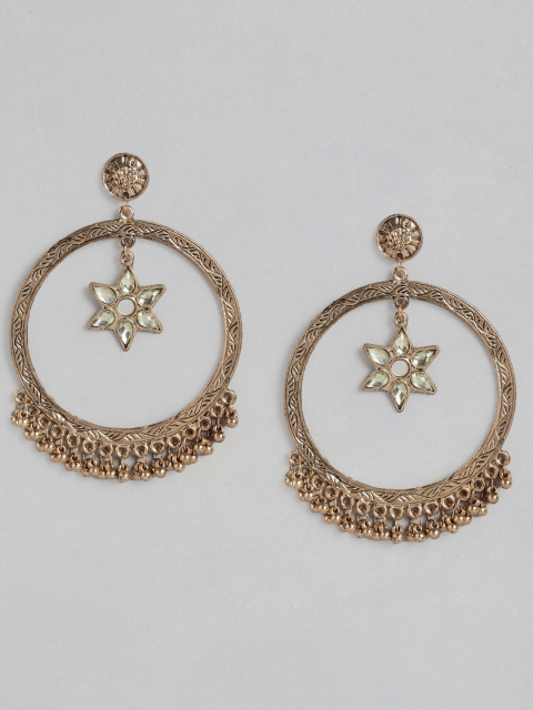 

Anouk Antique Gold-Plated Stone-Studded Circular Drop Earrings