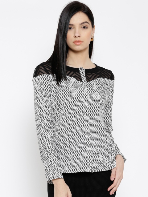 

Wills Lifestyle White & Black Polyester Printed Top