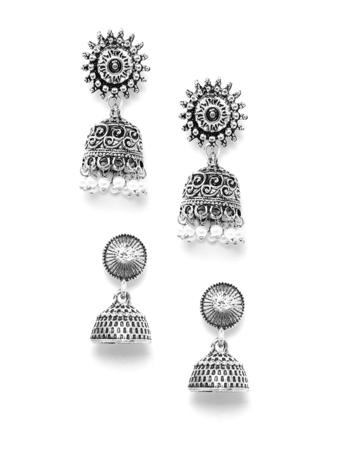 

Anouk Set of 2 Oxidised Silver-Plated Textured Dome Shaped Jhumkas