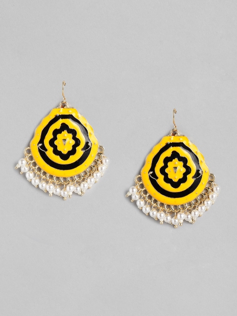 

Anouk Yellow & Black Gold-Plated Enamelled Beaded Classic Drop Earrings