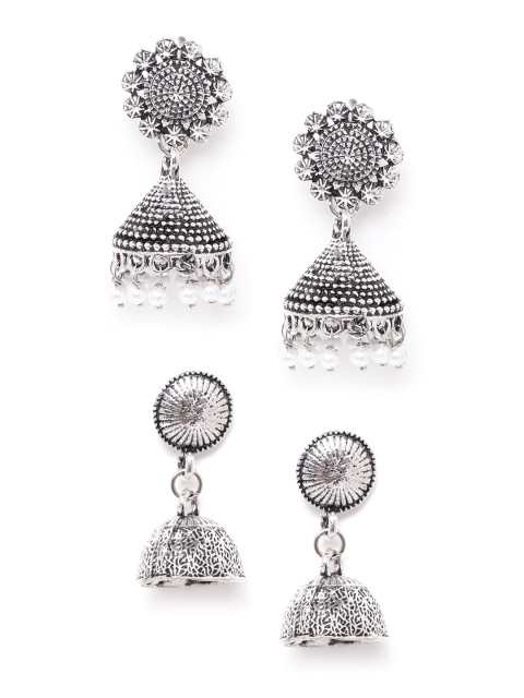 

Anouk Set of 2 Oxidised Silver-Plated Textured Dome-Shaped Jhumkas