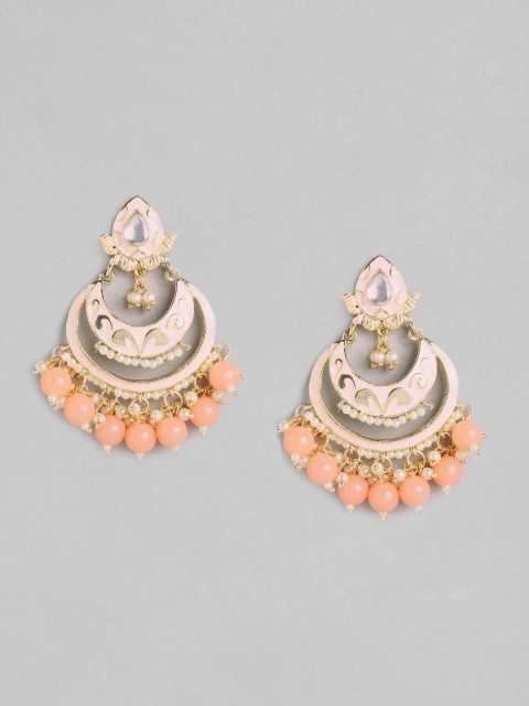 

Anouk Peach-Coloured Gold-Plated Enamelled Beaded Crescent Shaped Chandbalis
